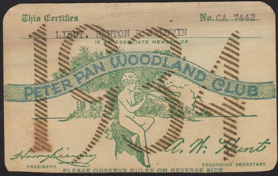 Peter Pan Woodland Club Membership Card, 1934 (Source: Baldwin)